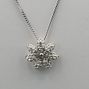 Swarovski Crystal Flower Pendant Necklace Silver Tone Rhodium Plated Cottagecore